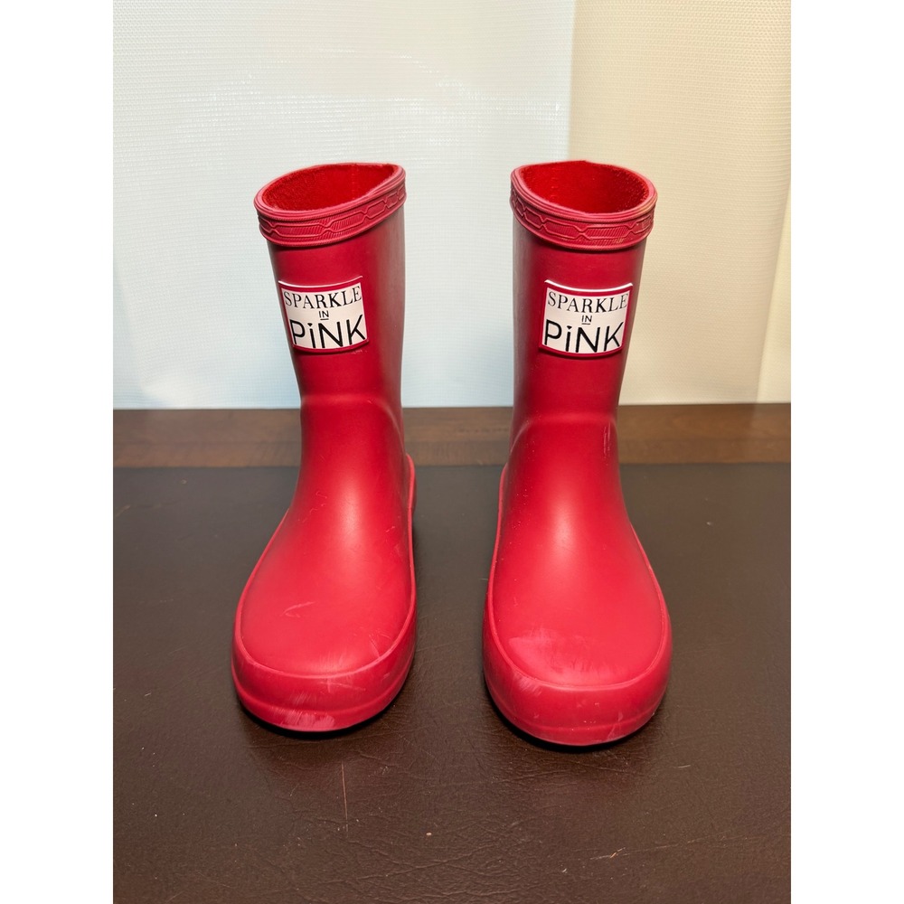 Sparkle in Pink Kids Pink Rubber Rain Boots Waterproof Puddle Jumpers Size 9